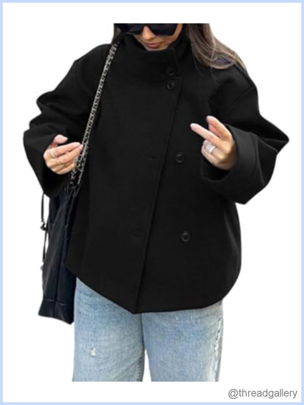 Women Crop Wool Blend Pea Coat Winter Loose Short Jacket Outwear